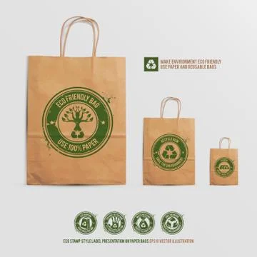 Eco stamp style label presentation on paper bags Stock Illustration