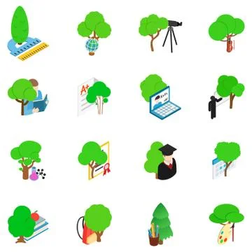 ECO study icons set, isometric style 스톡 일러스트