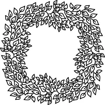 Eco style leaves square frame. Eco friendle black pattern with copyspace. Vector Stock Illustration