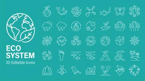 Eco system icons set for ecology and environment conservation projects glob.. 스톡 일러스트