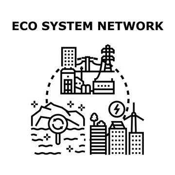 Eco system network connecting sustainable energy and urban development Stock Illustration