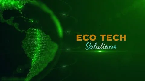 Eco Tech Solutions On Green Shiny Left Position Of Dotted Globe Earth World Map Stock Illustration