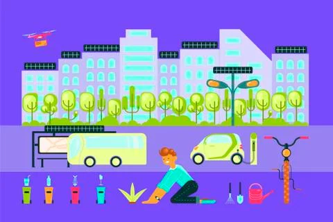 Eco technologies in the city Stock Illustration