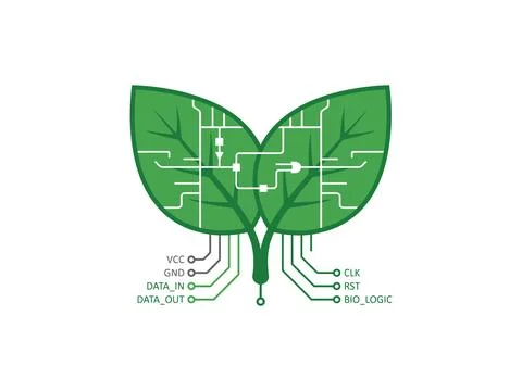 Eco Technology Microchip Made of Green Circuit Leaves Ilustración de archivo