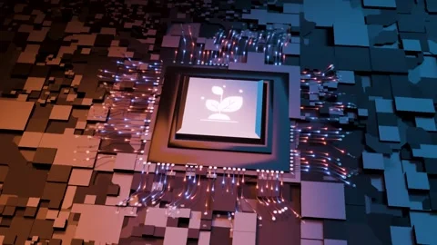 Eco Technology Microchip with Plant Growth on Circuit Board Stock Footage 333603381