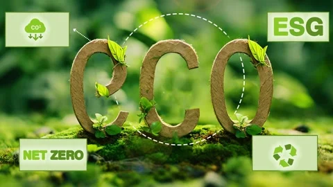 Eco Text on Green Moss Background.ESG,Net Zero.CO2 reduce. Green energy conc Stock Footage 287869657