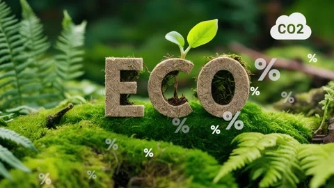 Eco Text on Green Moss Background,Net Zero.CO2 reduce.Green energy zero  Stock Footage 287983346