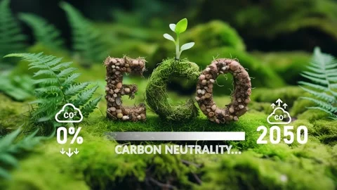 Eco Text on Green Moss Background.Net Zero 2050.CO2 reduce.Green energy zero Stock Footage 287983615