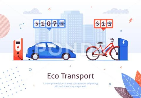 Eco Transport Electric Car and E-bike Charging Stock Illustrationen