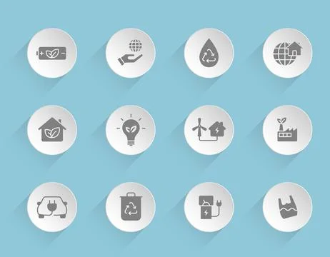 Eco vector icons on round puffy paper circles Stock Illustration