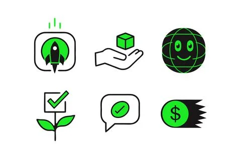 Eco Verification and Digital Payment Flat Outline Vector Icon Set Illustration