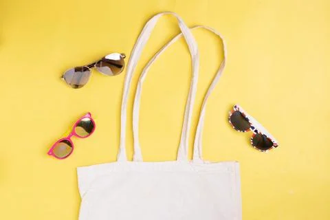 Eco white textile bag, zero waste. Eco cotton Stock Photos