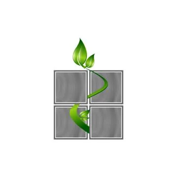 Eco window logo with thin line house. concept of housing, alternative energy, Stock Illustration
