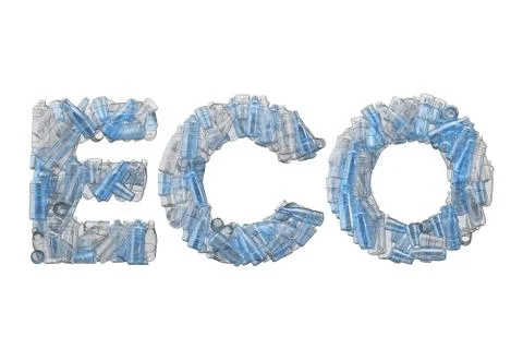 Eco word spelt out in empty plastic bottle font. Stock Illustration