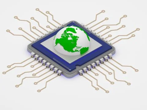 Eco world globe on cpu smart green technology 3d render Illustrazione stock