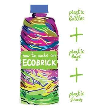 Ecobrick is a plastic bottle packed with clean and dry, used plastic to make  Stock Illustration