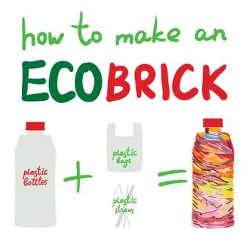 Ecobrick is a plastic bottle packed with clean and dry, used plastic to make  Stock Illustration