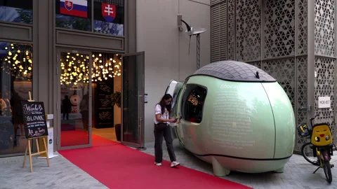 The Ecocapsule, a micro home presentation at Slovakia pavilion, Expo 2020 Dubai Stock Footage 168031232
