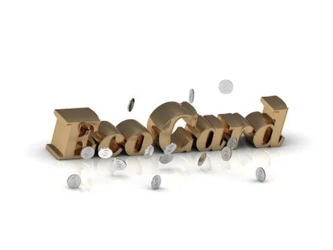 EcoCard- inscription of gold letters and silver money on white background Stock Illustration