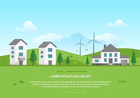 Ecofriendly town with windmills - modern vector illustration Stock Illustration