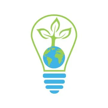 Ecolamp, eco light bulb icon in the form of a tree and the Earth. Vector Stock Illustration