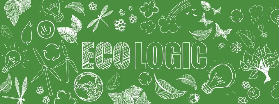 Ecologic doodles banner Stock Illustration