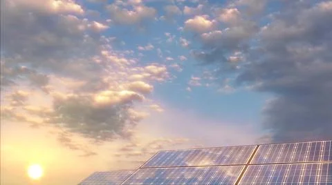 Ecologic solar power panels on blue sky background, fictitious イラスト素材
