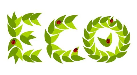 Ecological caption eco made of leaves with ladybirds illustration Stock Illustration