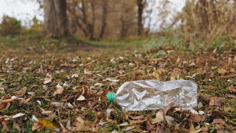 Ecological concept, stop plastic. Close-up, a conscious male volunteer picks up Stock Footage 120871902