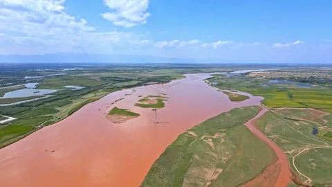 Ecological construction of the Yellow River beach Stock Footage 257988055