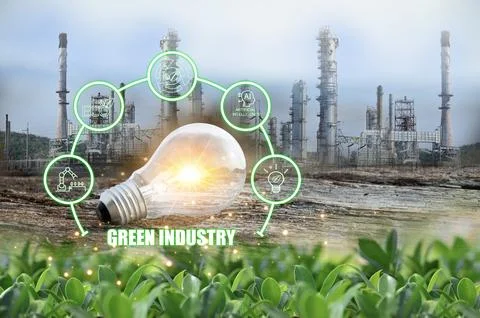 Ecological development concept is moving towards green industry sector Stock Photos