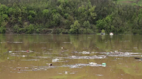 Ecological disaster, large amount of garbage in the lake after storm. Stock Footage 37811326