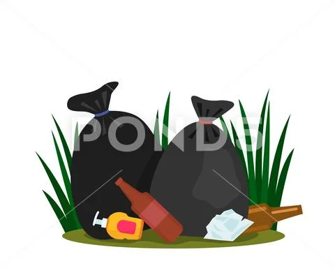 Ecological disaster from plastic waste in the forest. landfill and garbage ba Stock Illustration