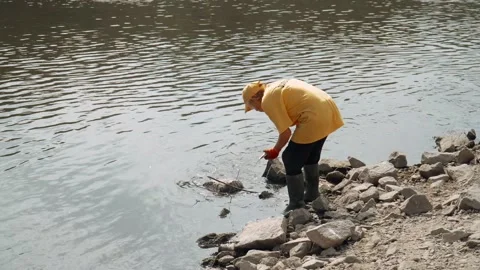 Ecological disaster. river pollution, mass death of fish Stock Footage 284169469