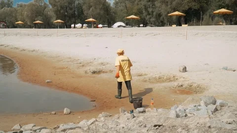 Ecological disaster. river pollution, mass death of fish Stock Footage 284169500