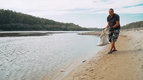 Ecological disaster. river pollution, mass death of fish Stock Footage 284169716