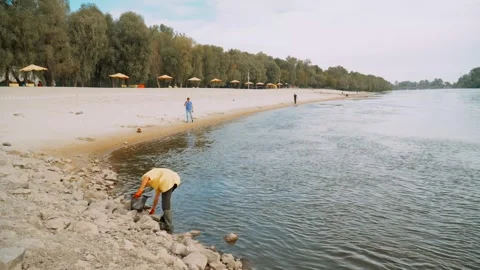 Ecological disaster. river pollution, mass death of fish Stock Footage 284169964