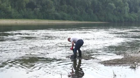 Ecological disaster. river pollution, mass death of fish Stock Footage 295074535