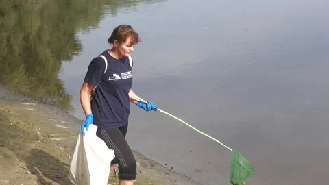 Ecological disaster. river pollution, mass death of fish Stock Footage 295075343