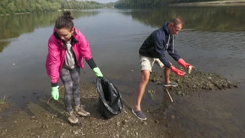 Ecological disaster. river pollution, mass death of fish Stock Footage 295076380