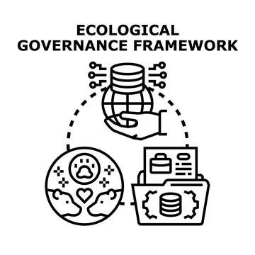 Ecological governance framework connecting planet earth animals data Stock Illustration