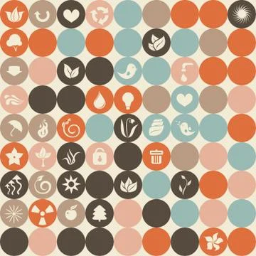 Ecological icons in retro seamless pattern 스톡 일러스트
