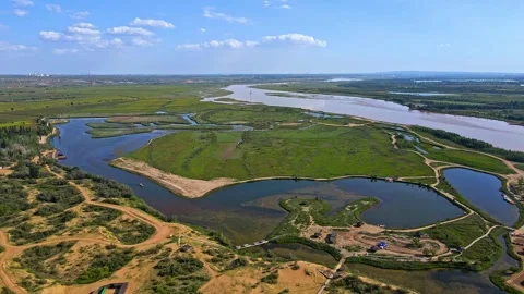 Ecological management and sand control of wetlands in the Yellow River Vídeo Stock 257987699