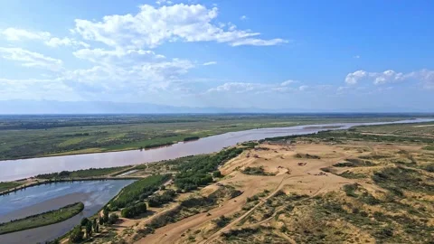 Ecological management and sand control of the Yellow River Vídeo Stock 257987788