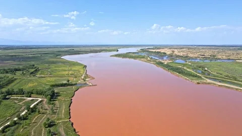 Ecological management of the Yellow River Loop Basin-River Beach Stock Footage 257988164