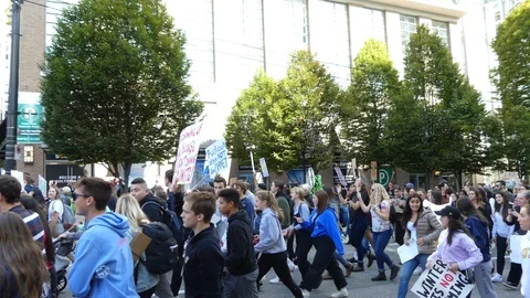 Ecological march young generation Vancouver Canada Sept 2019 Stock Footage 116796090