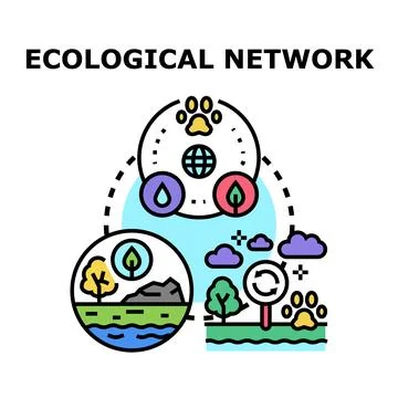 Ecological network concept connecting natural resources and biodiversity Stock Illustration