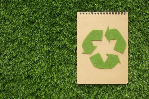 Ecological notebook with recycle sign. High quality beautiful photo concept Stock Photos