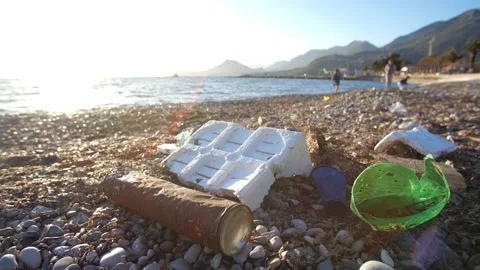 Ecological problem and environmental pollution concept. Scattered trash on the Stock Footage 200192254