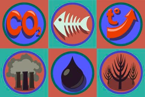 Ecological problems icon set. World pollution, global warming Stock-Illustration